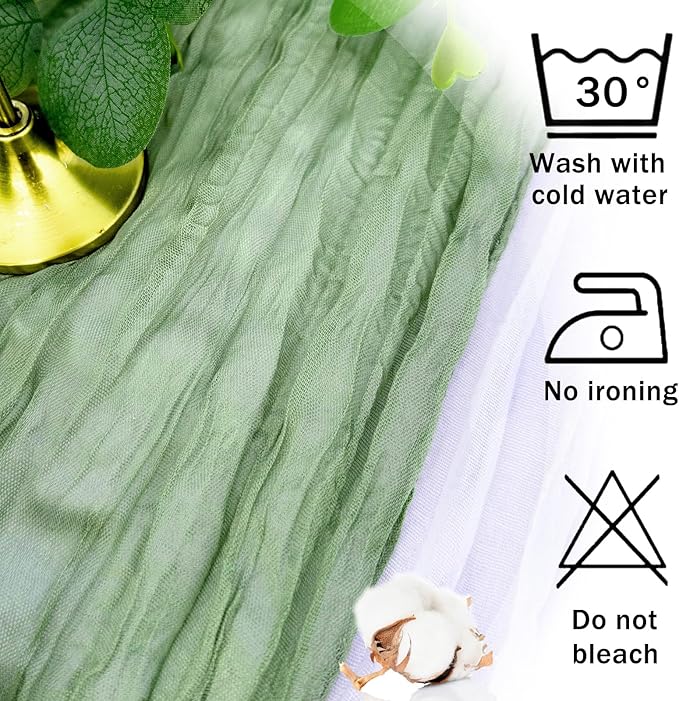 24 Pack Sage Green Cheesecloth Table Runner Rustic Gauze 22x120 inch Long Table Runner for Wedding Bridal Shower Birthday Party Banquet Boho Decoration(#29)