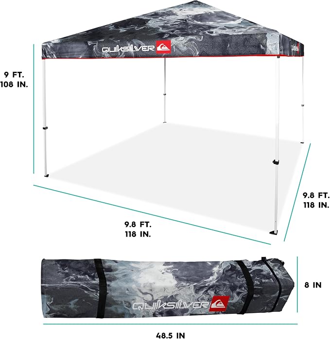 Quiksilver 10x10 Pop Up Canopy – UPF 50+ Outdoor Beach Tent with One-Push Setup – Portable Shade Shelter for Beach, Tailgate, Festivals, Camping – Water-Resistant Folding Gazebo with Wheeled Bag