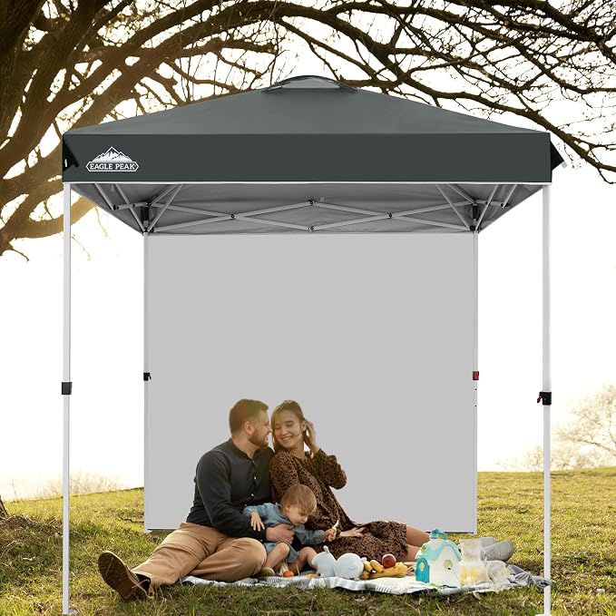 EAGLE PEAK Commercial Canopy 6.6x6.6 Pop Up Canopy Tent with 1 Sidewall, Easy Setup Heavy Duty Instant Event Shelter for Vendors & Markets, Outdoor Sun Shade, Gray
