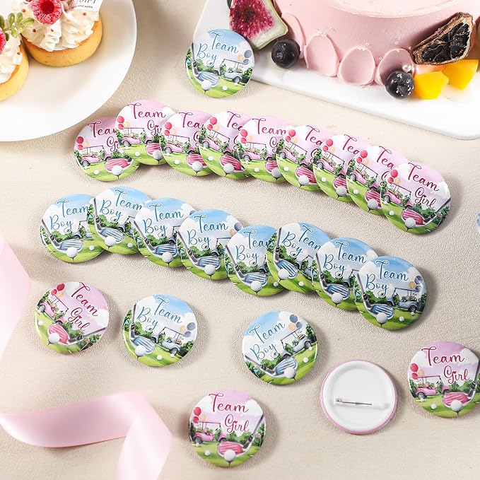 Landical 60 Pcs Golf Gender Reveal Pins, Funny Baby Shower Team Gender Reveal Decorations for Party Supplies Blue and Pink Team Button Pins Games Decorations