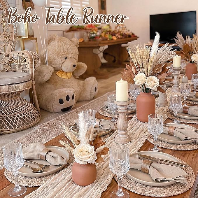 6 Pcs Brown Cheesecloth Table Runner Boho Gauze Cheese Cloth Runner 118" Rustic Table Decor for Sunset Party Thanksgiving Fall Wedding Bridal Baby Shower Birthday Home Arbor Decor