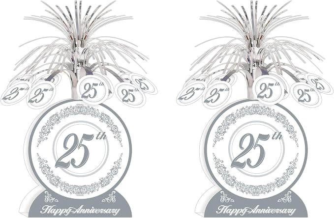 Beistle S50513AZ2 25th Anniversary Centerpieces 2 Piece, 13", Silver/White