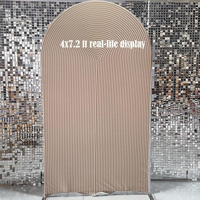 2D Printed Ripples Party Arch Covers Arched Backdrop Cover Stretchy Cover for Party Decoration Round Top Frame Spandex Cover (Beige Cover454,8x4.6ft)