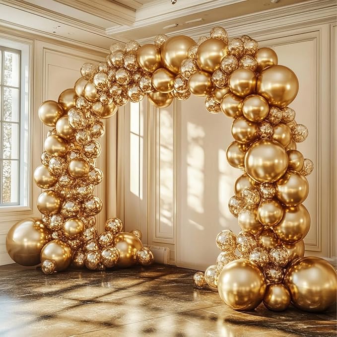 108Pcs Gold Balloons Different Size, 18/12/10/5 inch Chrome Metallic Gold Balloons Garland Arch kit for Birthday Baby Shower Wedding Graduation Party Decoration