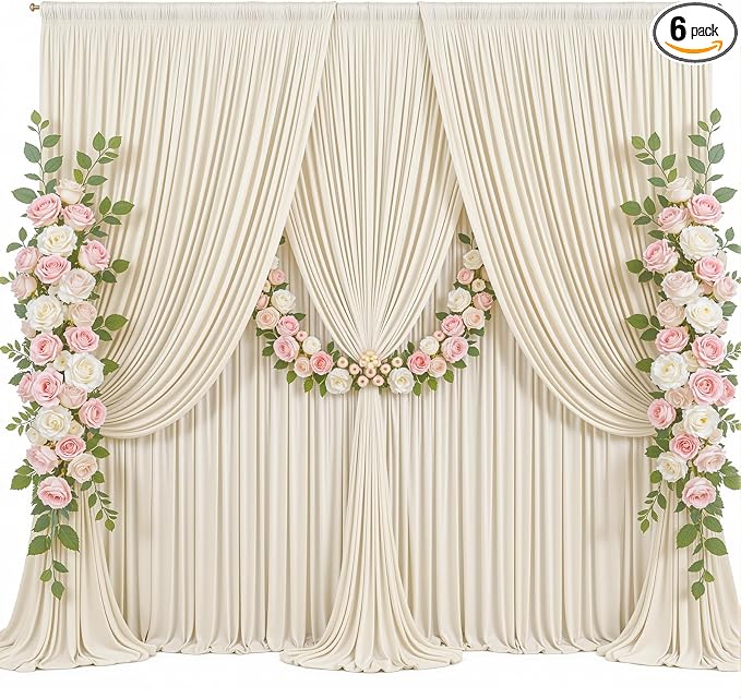 30x10ft Beige Backdrop Curtains for Parties Wedding Photo Wrinkle Free Polyester Photoshoot Curtains Drapes Backdrop for Birthday Baby Shower Graduation Stage Photography Background 6 Panels 5x10FT