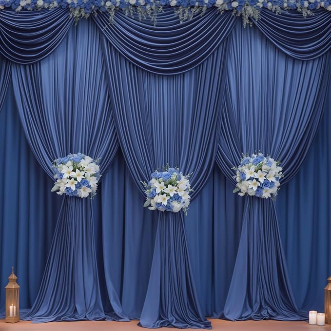 Navy Blue Backdrop Curtains-Wrinkle-Free Navy Blue Curtains Polyester Photography Drapes Wedding Background for Baby Shower Birthday Graduation Party Decorations - 40 X10FT