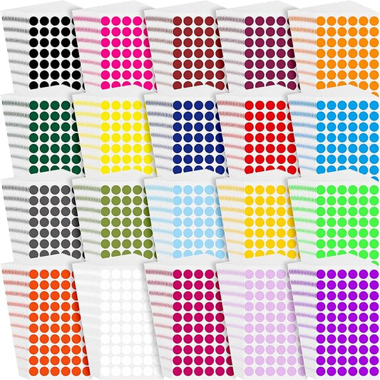 Thenshop 24000 Pcs 1/2 Inch Round Colored Circle Dot Sticker Label 20 Assorted Colors Adhesive Circle Dot Label Coding Sticker for Coloring Marking Organizing
