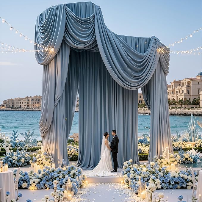 50x20ft Dusty Blue Ceiling Drapes, 10 Panels 20ft Height Wrinkle-Free Tent Draping Curtains for Wedding Party Tent Canopy Arch Backdrop Decorations