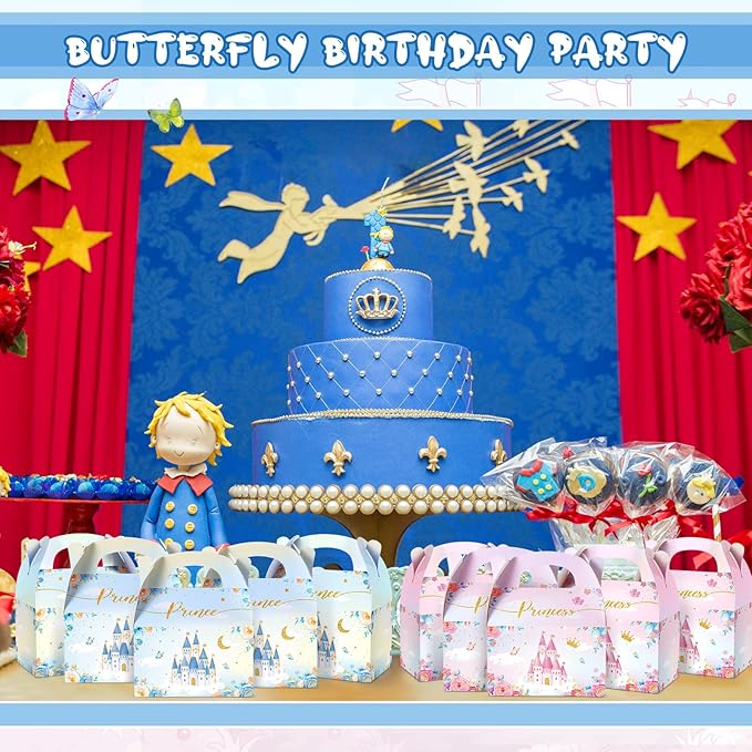 Nezyo Princess and Prince Treat Boxes - Pink & Blue Crown Cardboard Goodie Boxes for Birthday (36 Pcs,Prince and Princess)