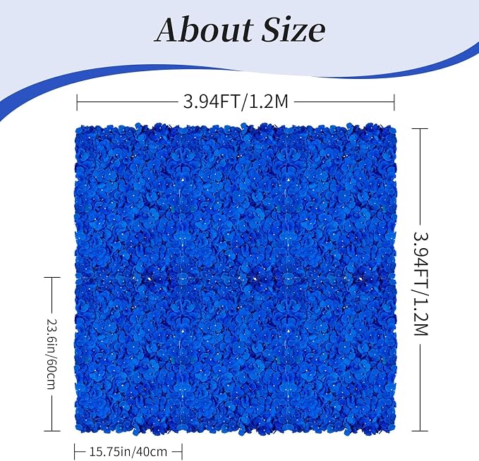 BLOSMON Flower Wall Panel Backdrop Decor Royal Blue Artificial Floral Backdrop for Wedding Party Baby Bridal Shower, 6 Pcs Hanging Fake Hydrangea Wall Decoration Silk Faux Hydrangea Flower Backdrop