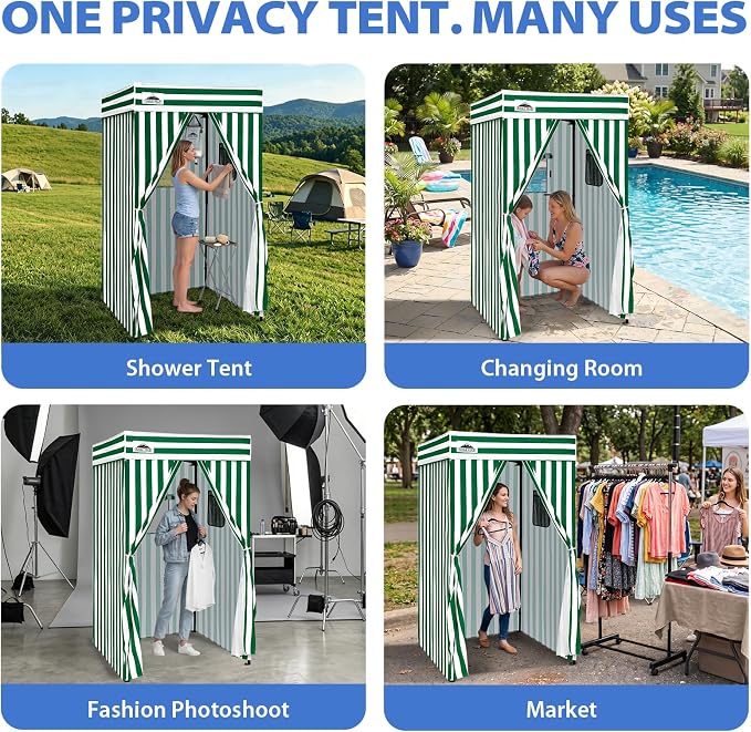 EAGLE PEAK 4x4 Pop Up Changing Tent, Flat Top Changing Room, White/Green | Portable, Privacy Tent, Pool Cabana, Dressing Room, Shower & Toilet Use, Opaque Fabric, Instant Setup, Photoshoots, Camping