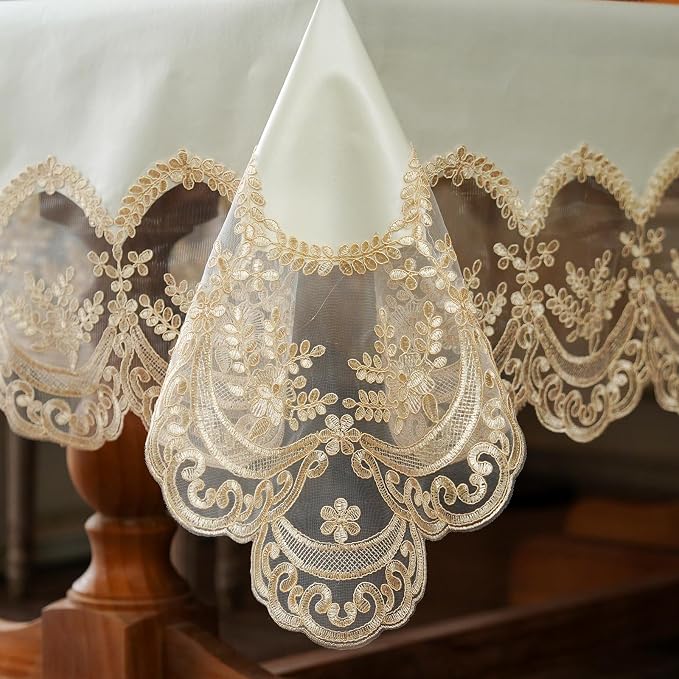 ARTABLE Lace Tablecloth Rectangle Waterproof Table Cover with Exquisite Macrame Border for Wedding Kitchen Holidays Party Decor (Beige, 60 x 120 Inch)