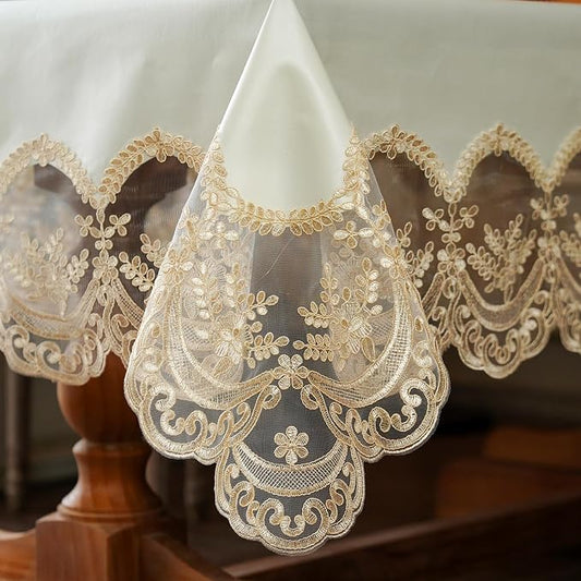 ARTABLE Lace Tablecloth Rectangle Waterproof Table Cover with Exquisite Macrame Border for Wedding Kitchen Holidays Party Decor (Beige, 60 x 104 Inch)