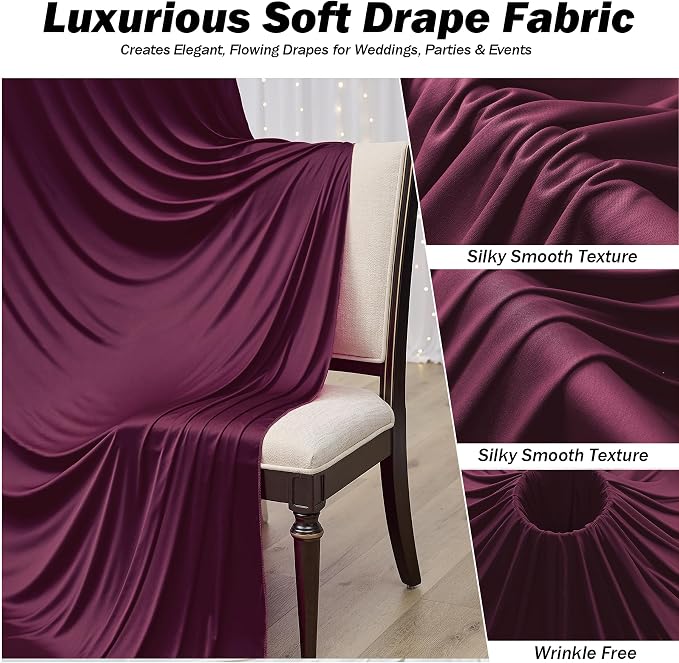 10ft×12ft Burgundy Backdrop Curtains for Wedding Parties, 2 Panels Wrinkle Free Polyester Photo Backdrop Drapes Back Drop Cloth for Birthday Photography Background