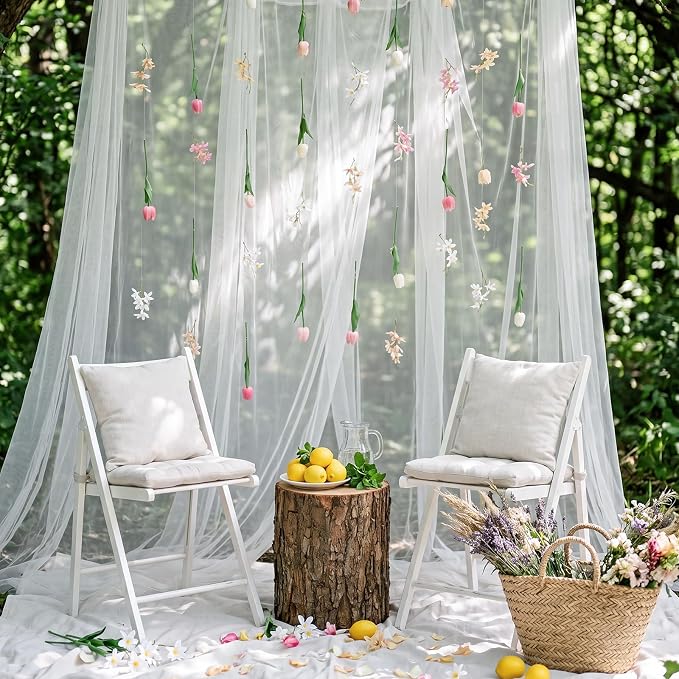 6 Pcs 35.4ft Artificial Tulips Hanging Flower Garlands with Hooks, Spring Faux Tulip and Wildflower Ceiling Vines, Mixed Colors Floral Backdrop for Wedding Party Home Wall Arch Decor