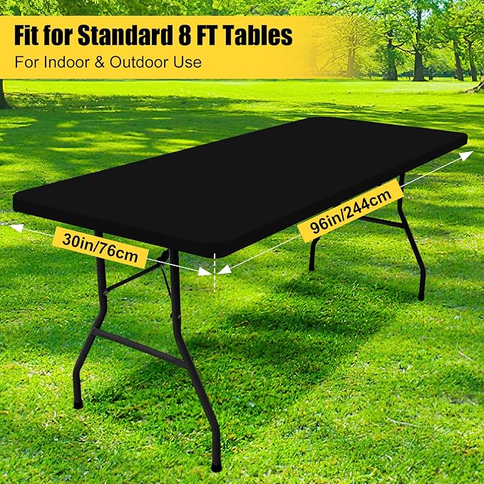 Smiry 6 Pack Rectangle Picnic Table Cloth, Waterproof Elastic Fitted Tablecloths, Washable Polyester Rectangular Patio Table Cover for Camping, Indoor and Outdoor (Black, 30"x96")