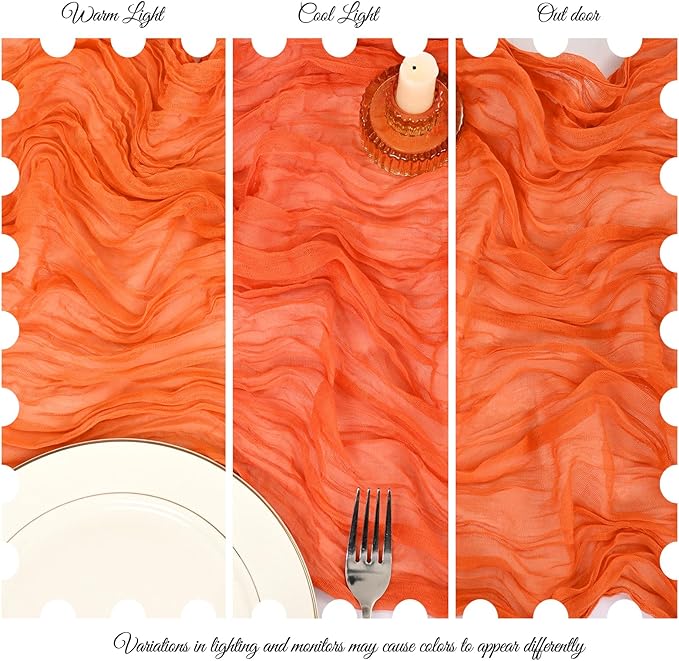 25 Pack Orange Cheesecloth Table Runner 17 x 108 Inch Fall Thanksgiving Boho Rustic Farmhouse Gauze Cheese Cloth Runner for Wedding Party Baby Shower Home Decor Holiday Decorations