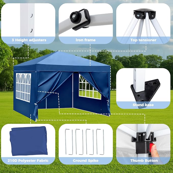 10 X 10FT White Pop Up Canopy Party Tent, Outdoor Commercial Instant Gazebo with 4 Removable Sidewalls for Events, Wedding, Backyard, Patio, Easy Set Up Sun Shade with Carrying Bag