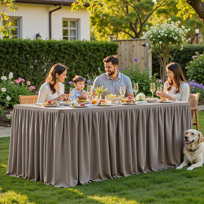 6 Packs Natural Tablecloths Rectangle Tables 6ft, Stretch Fitted Table Covers for 6 Foot Tables Wrinkle Free Rectangle Table Cloth with Skirt for Birthday Party Events Banquette Baby Shower