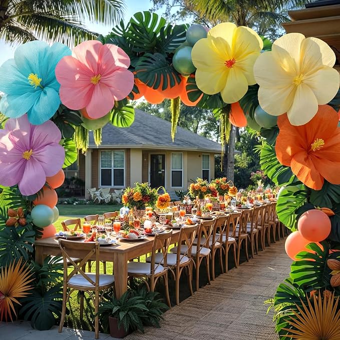 Giegxin 6 Pcs 12'', 16'' Large Hawaiian Hibiscus Paper Flowers Decorations for Wall Summer Luau Tissue Flowers Classroom Wedding Tropical Crepe Floral for Bridal Shower Mexican Fiesta Summer Birthday