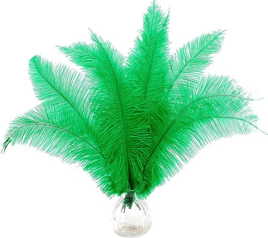 50pcs Natural Green Ostrich Spads Feather 14-16inch (35-40cm) Bulk Feathers for Crafts Flowers Vase Wedding Party Centerpiece Decoration