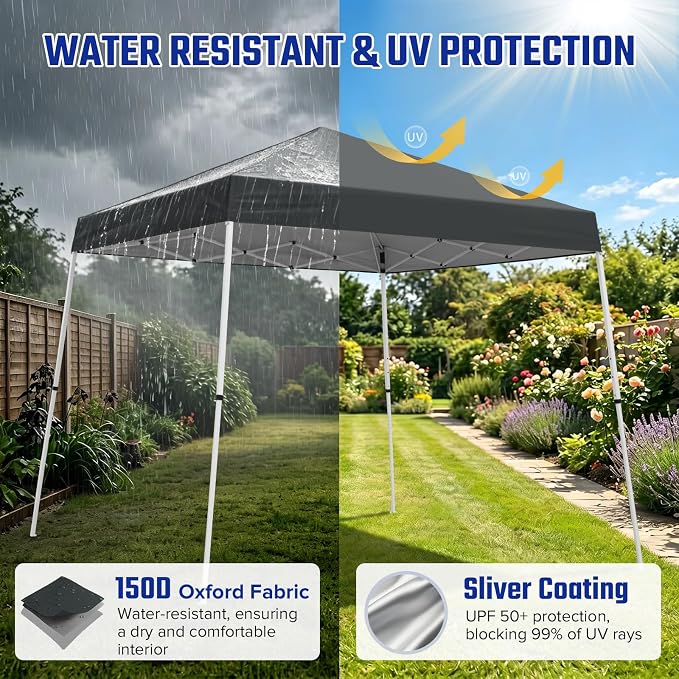 10x10 Pop Up Canopy Tent with Carry Bag, Slant Leg Instant Shade Shelter for Outdoor Events, Camping, Sports, Parties, Gray