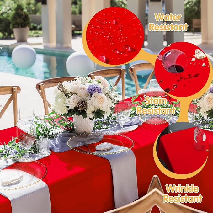 BRILLMAX 10 Pack Red Tablecloths 60 x 102 Inch for 6ft Rectangle Tables - 150 GSM Polyester Fabric, 15" Standard Drop, Water, Stain & Wrinkle Resistant Cloth Cover for Wedding Banquet Dining Buffet