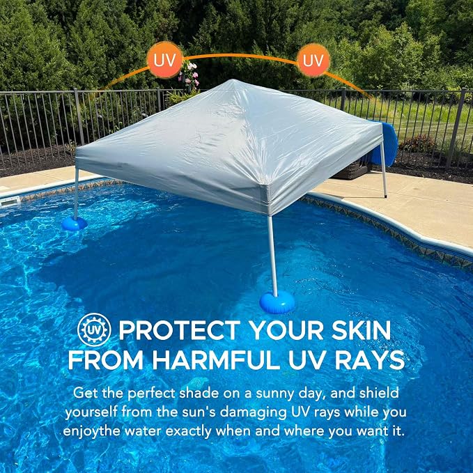 SUNJOY 10x10 FT Floating Pool Canopy Pop Up Gazebo, Grey Water Tent with Steel & Aluminum Frame, PVC Floats, Hand Pump & Carry Bag for Lake, Beach, Pool