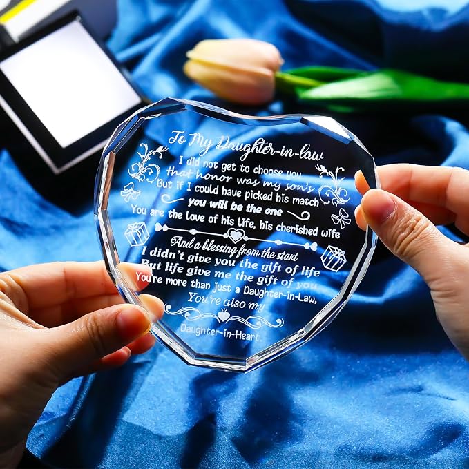 Arikyrist Daughter in Law Birthday Gifts Heart Crystal Keepsake for Daughter-in-Law with LED Light Base Daughter in Law Gifts from Mother in Law on Christmas Wedding Anniversary