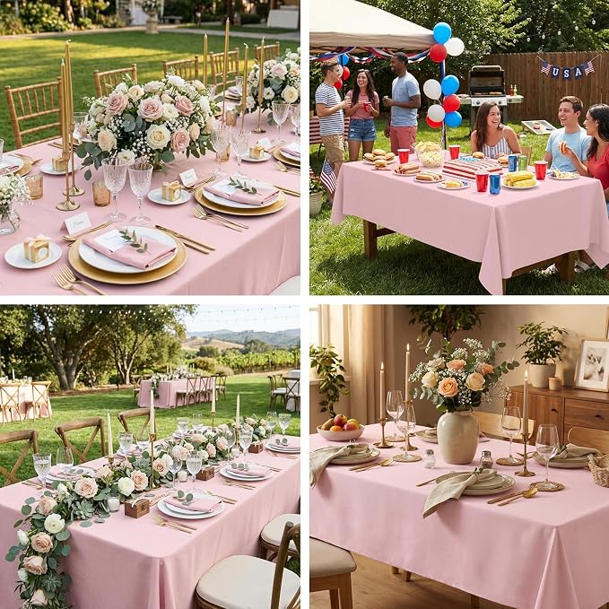Fixwal 6 Pack Pink 70 x 120 Inch Rectangle Tablecloths, Reusable Heavy Duty Washable Polyester Table Covers, Stain and Wrinkle Resistant for 6-8 Ft Tables, Baby Shower, Birthday, Wedding, Party