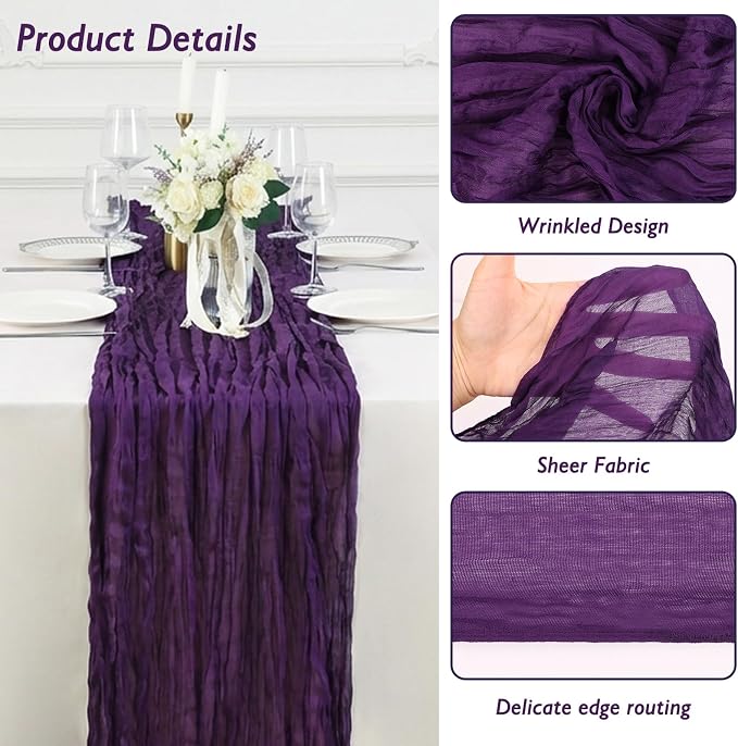 8 Pack Purple Cheesecloth Table Runner 120 Inch 10FT Gauze Cheese Cloth for Birthday Party, Banquet, Theme Party, Wedding Decoration
