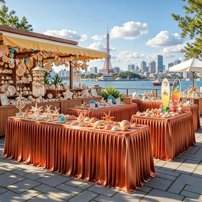 1 Pack Terracotta Satin Tablecloths Rectangle 4FT, Glitter Spandex Fitted Stretch Table Covers Wrinkle-Free Floor Length Shimmer Table Skirt for Weddings Parties Baby Shower Banquets Vendor Events
