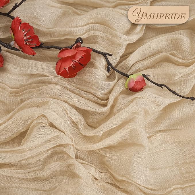 12 Pack Cheesecloth Table Runner 35 x 120 inch Long Boho Cheese Cloth Gauze Table Runners Semi Sheer Table Runner for Wedding Decor, Bridal Shower, Birthday Party (Beige)
