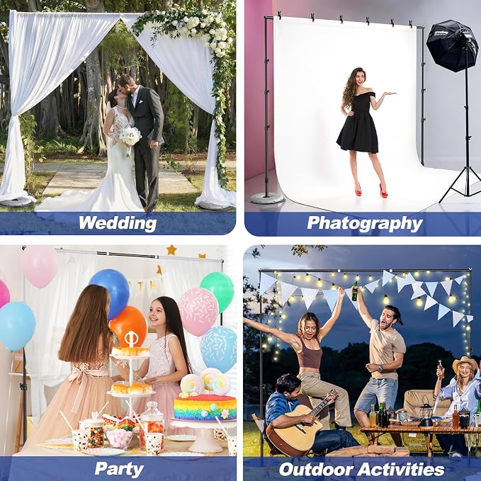 EMART Backdrop Stand 7x10ft Adjustable Photo Background Stand Kit Pipe and Drape Backdrop Frame with Heavy Duty Metal Base Water Bag for Wedding Party Birthday Decorations Photography - Black