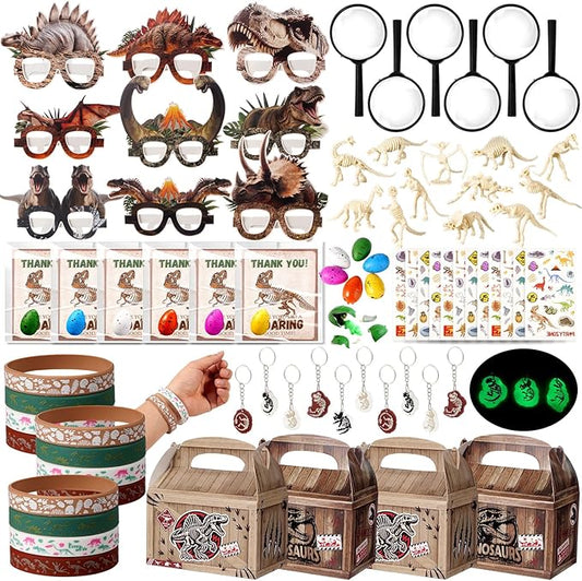 Vanblue 108 Pcs Dinosaur Party Favors Set Gift Dinosaur Fossil Digging Kit for Kids Birthday, Dino Party Supplies Decorations with Skeleton Toy Goodie Bag Stuffers,Classroom School Reward