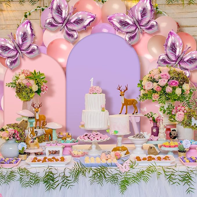 Foilswirl 34 Pcs Butterfly Baby Shower Decorations for Girls a Little Butterfly Is on The Way Party Arch Backdrop Cover 4ft 5ft 6ft Spandex Arch Backdrop Cover with Balloons for Girl Birthday Decor