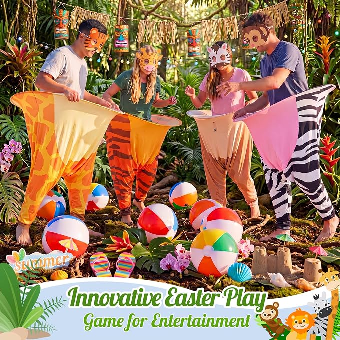 21 Pcs Safari Jungle Party Games, Giant Animal Granny Pants Outdoor Game with Pump, Bouncy Balls & Animal Masks, Jungle Zoo Party Tossing Game for Family Team Activity Picnic Backyard