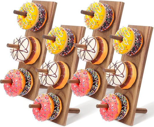Chunful 4 Pcs Donut Stand Acacia Wood Doughnut Display Dessert Donut Wall Holders Table Decoration for Party, Dessert Table, Birthday, Wedding, Baby Shower, Bridal Showers