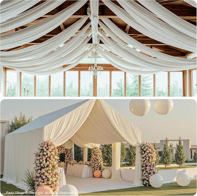 50ftx40ft Ivory Ceiling Curtain for Wedding Parties – 10 Panels Wrinkle-Free 40 FT Long Tent Draping Curtains for Wedding, Birthday & Theme Parties, 40ft Height with Rod Pocket
