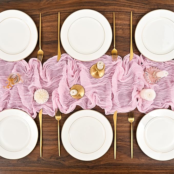 24 Pack Light Pink Cheesecloth Table Runner,10FT Gauze Boho Long Easter Cheesecloth Table Runners 20x120inch Rustic Cheese Cloth Table Runner for Wedding Party Bridal Shower,Table Decorations
