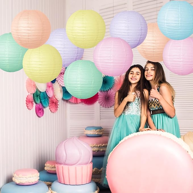 Pastel Paper Lanterns Hanging Lanterns Decorative 12 Pcs Round Macaron Colored Paper Lanterns for Classroom Wedding Birthday Baby Shower Party