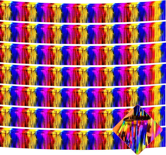 10 Pack 10 Feet Foil Fringe Garland Metallic Tinsel Streamers Banner Wall Hanging Curtain Backdrop for Parade Floats, Bachelorette, Wedding, Birthday, Halloween, Christmas Party Decorations(Rainbow)