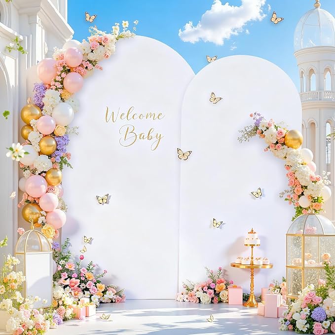 White Arch Cover 7.2FT 6FT Set of 2 Wedding Arch Backdrop Covers Stretchy Spandex Back Drop Covers for Birthday Baby Shower Party Decor Photo Booth Girls Bridal Banquet Balloon Arch Background