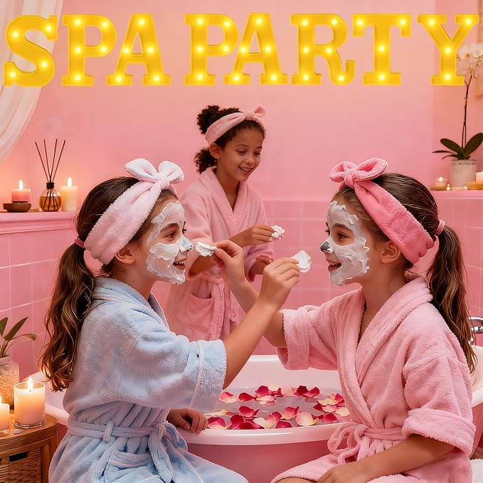 Honoson 8 Pcs Spa Party Decorations Lights up Sign 6.42 Inch Spa Theme LED Neon Sign Marquee Lights Supplies for Women Girls Day Makeup Sleepovers Slumber Birthday Party Decor