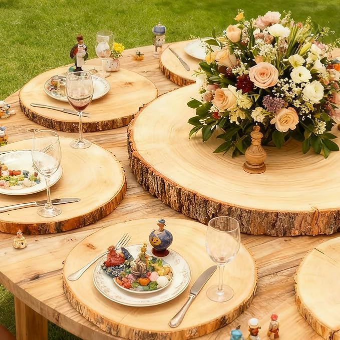 8 Pack 10-12 Inch Large Wood Slices for Centerpieces, Wood Rounds for Tables Decor, Wood Centerpieces for Tables, Rustic Wood Circles for DIY Crafts and Wedding Decor