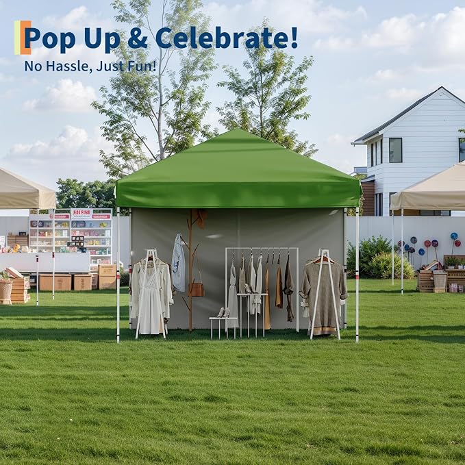 GarveeLife Pop Up Canopy with 4 Sidewalls - Easy Up Camping Tent with One Button Push Setup - 1 Roller Bag, 3 Adjustable Height, 4 Weight Bags for Deck, Garden, Sports, Beach, Party - Brown