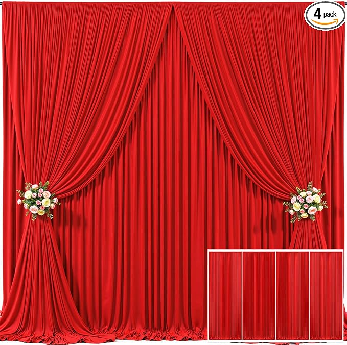 4 Panels Red Backdrop Curtain for Parties Wedding Wrinkle Free Red Photo Curtains Backdrop Drapes Fabric Decoration for Birthday Party Baby Shower Christmas 20ft(W) x 10ft(H)