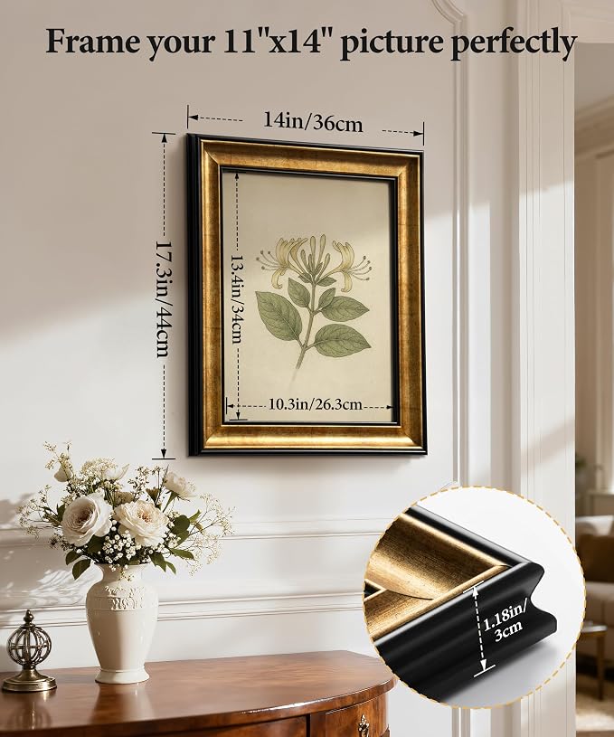 Afuly 11x14 Picture Frame Set of 2 Black Gold Photo Frame Vintage Elegant Frames Antique Distressed Retro Unique Home Decor Wall Hanging Tabletop Artwork Anniversary Birthday for Family Friends