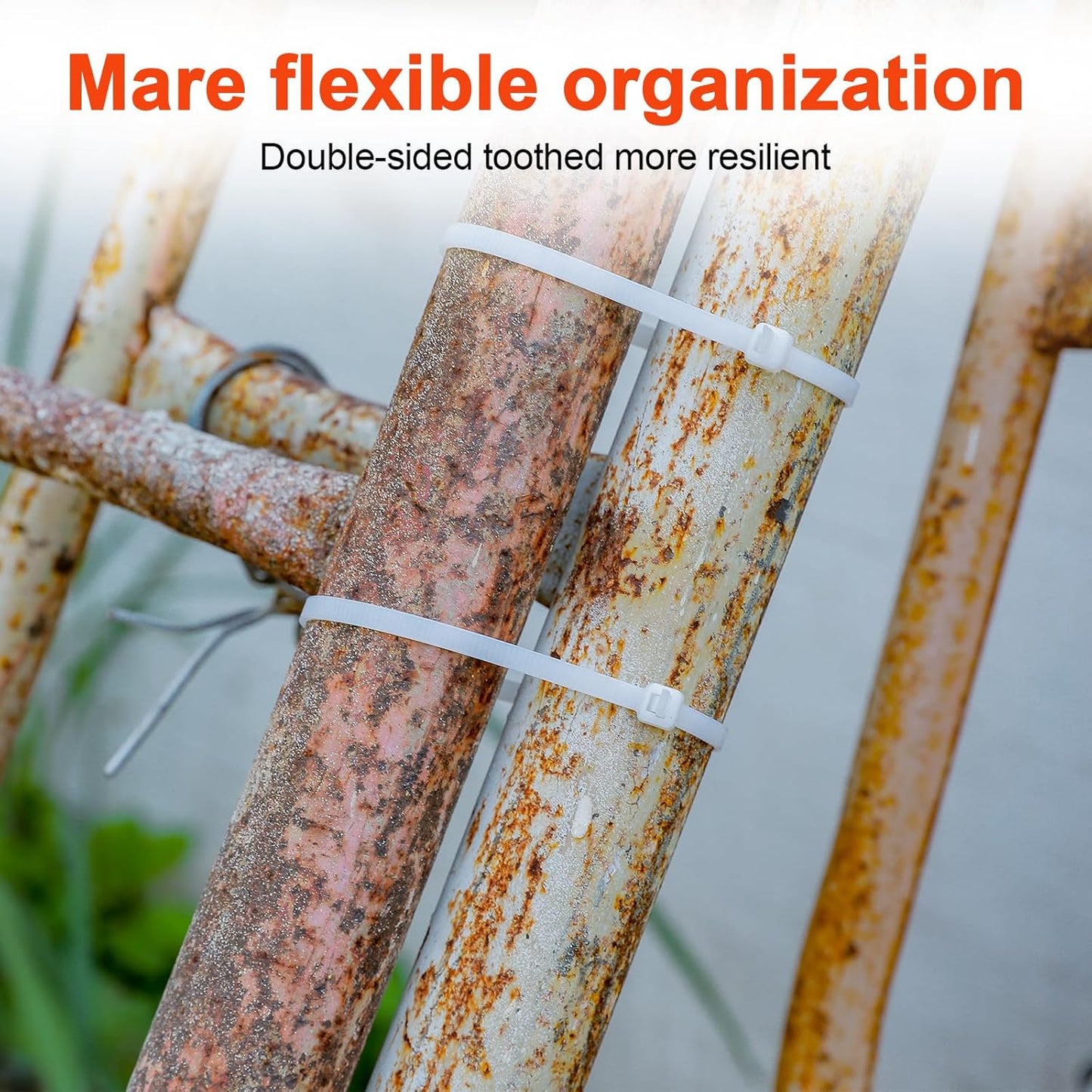 18 Inch Zip Ties Double Sided Toothed,120 LBS Tensile Strength Heavy Duty Cable Wire Ties With Self-Locking Adjustable More Durable Nylon Tie Wraps for Indoor Outdoor White（100 Pack）