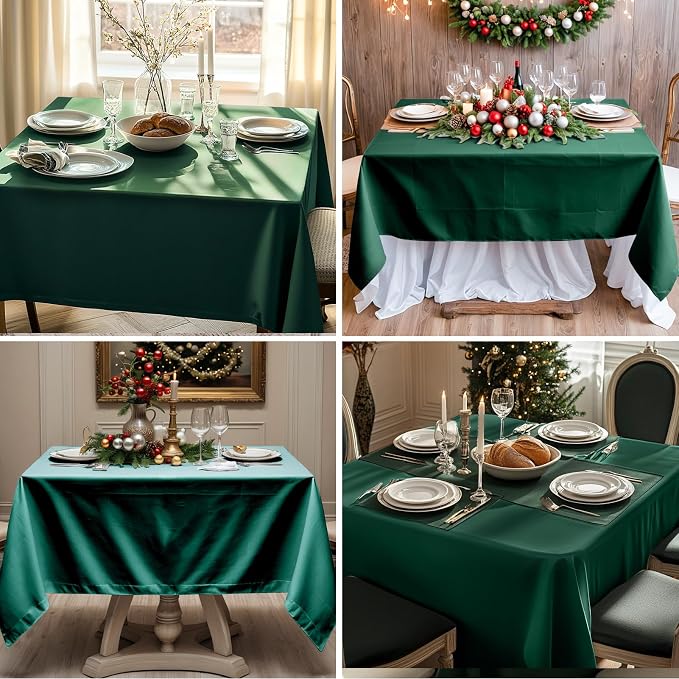 Square Tablecloth 52 x 52 Inch Dark Green Polyester Stain-Wrinkle Resistant Washable Table Cloths for Holiday, Buffet Parties, and Wedding 2 Pack